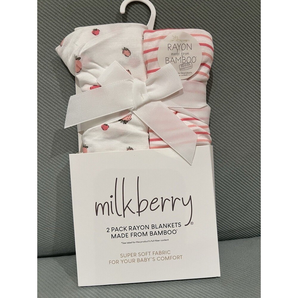 Milkberry Baby Swaddle Blanket Set Pink White Strawberry Stripes Girls Gift New